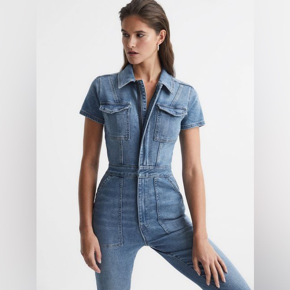 Good American Pants - Good American Women's Utility Jumpsuit Denim 6 Pockets Straight Legs -  Size: 1